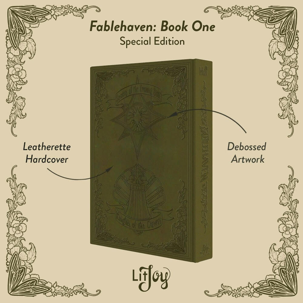 Fablehaven LitJoy Edition back cover; debossed leatherette; Fablehaven fan art