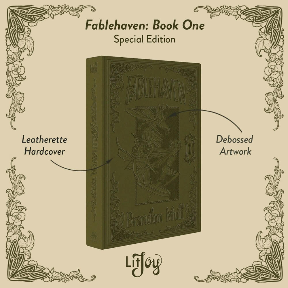 Fablehaven LitJoy Edition front leatherette cover with debossed art featuring fairies; Fablehaven fan art