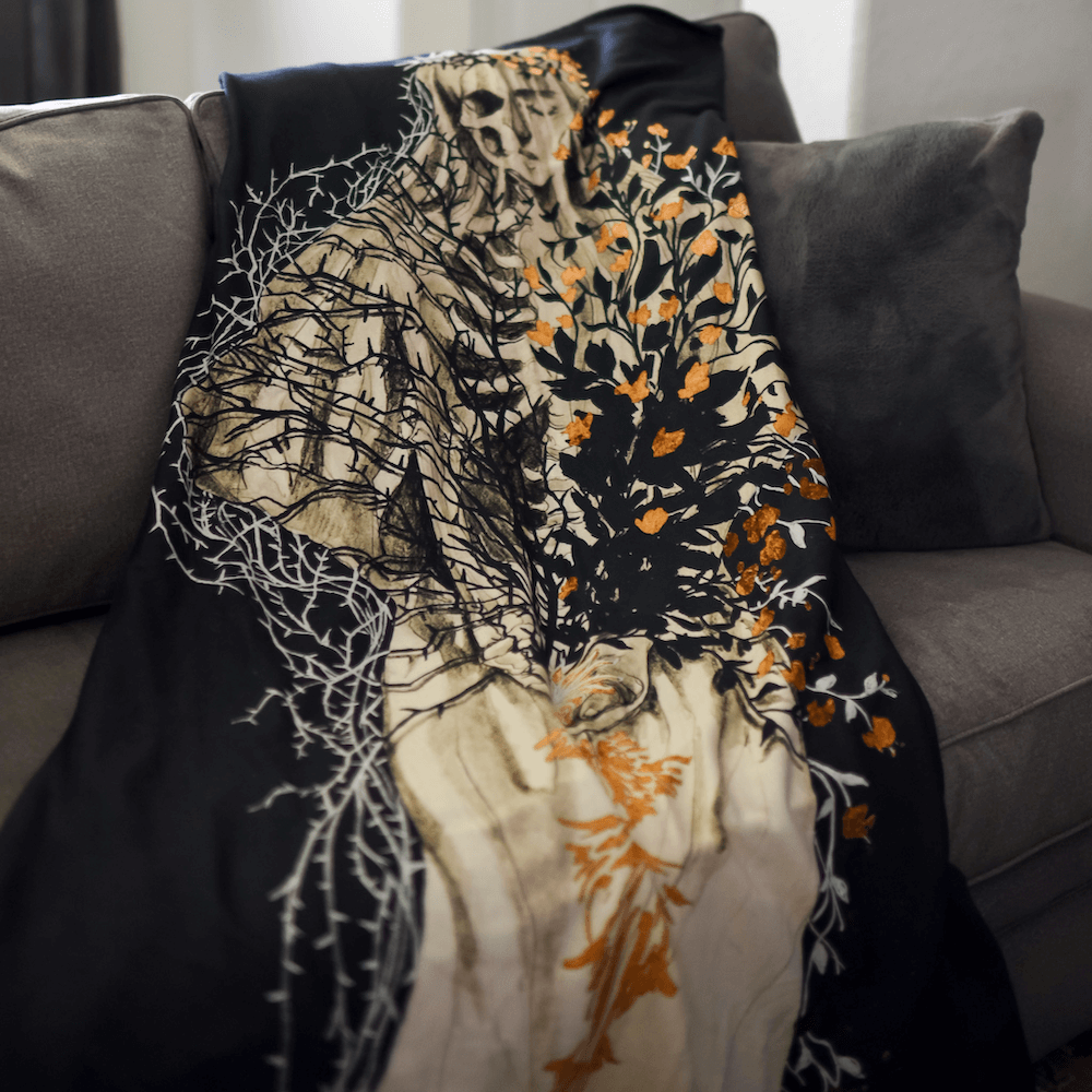 Wuthering Heights Blanket featuring Catherine one half of her is a skeleton