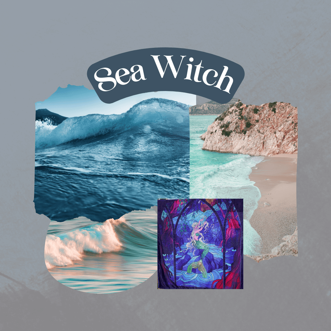 Sea Witch images: ocean, waves, beach, Mermaid tapestry blanket sold by LitJoy