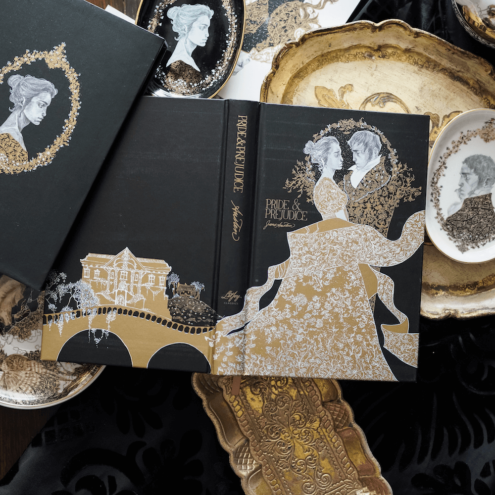 LitJoy Classic Pride and Prejudice Special Edition opened to reveal the entire artwork spanning front and back covers