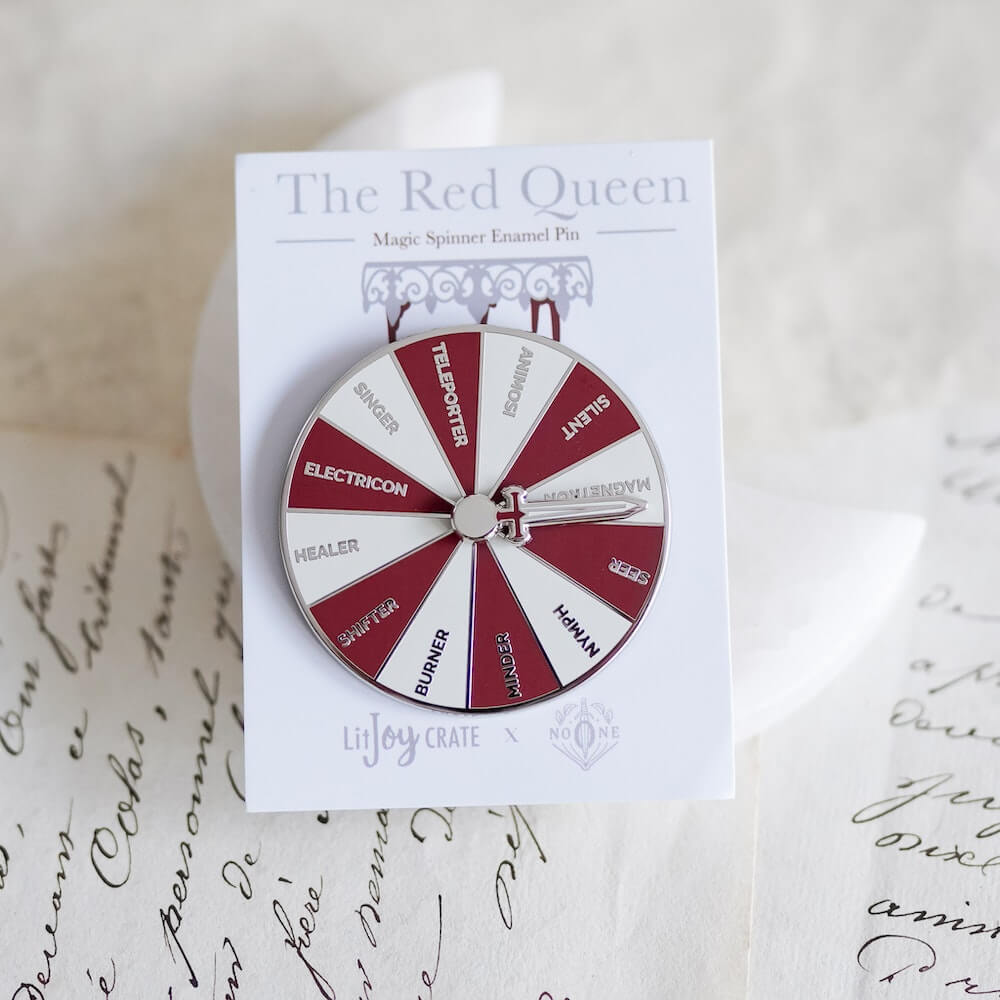 Red Queen Red and Silver Powers Spinner Enamel Pin sold by LitJoy Crate