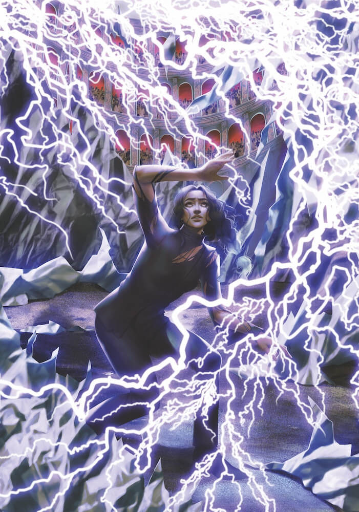 Mare Barrow falling through the electricity field Red Queen tip-in art