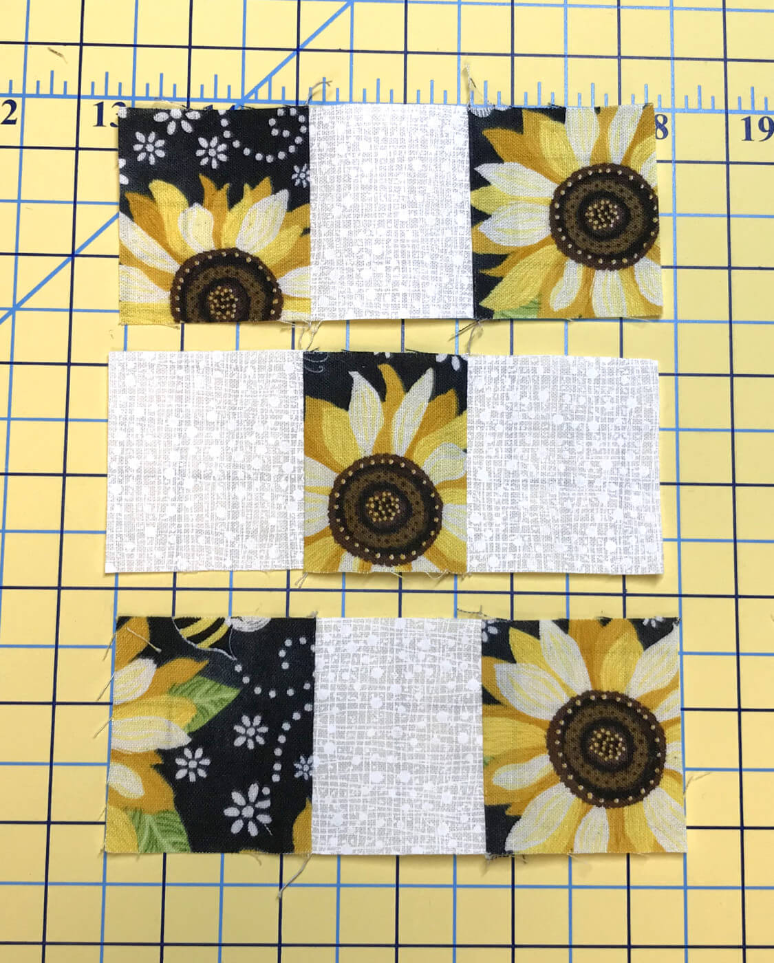 nine patch center block in rows