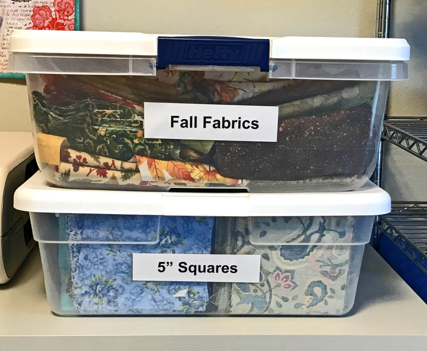 plastic storage bins for fabric storage