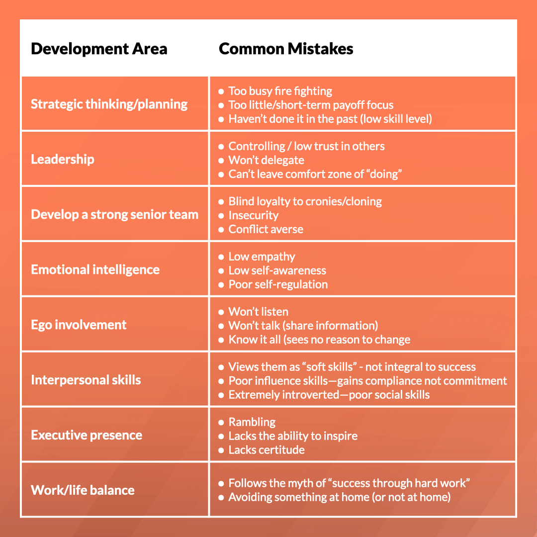 Common Development Areas for Executives 