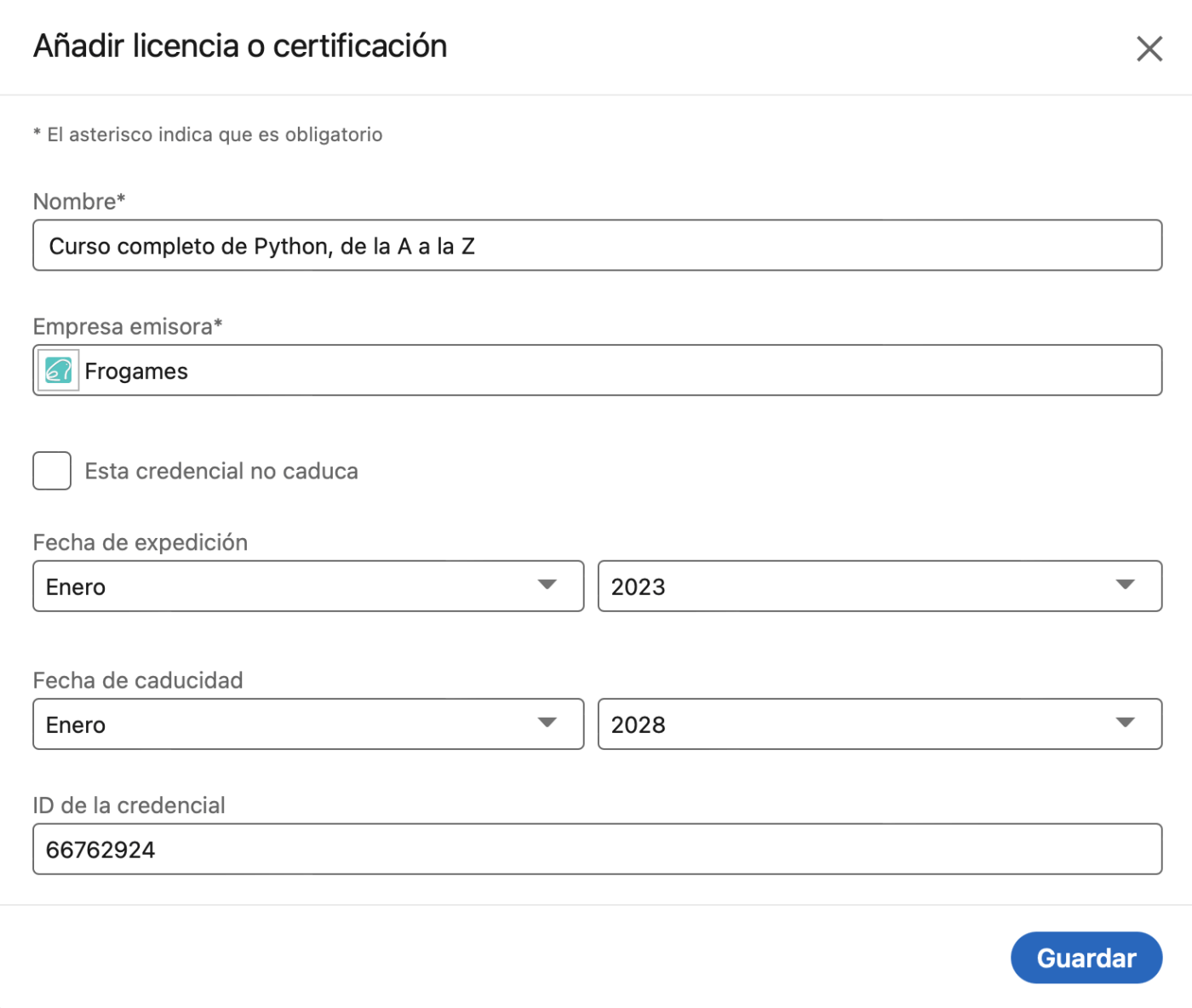 Añadir tu certificado a LinkedIn