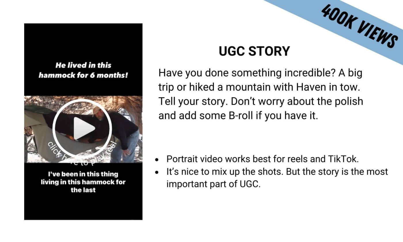 UGC Story Example. Haven Tent Affiliates
