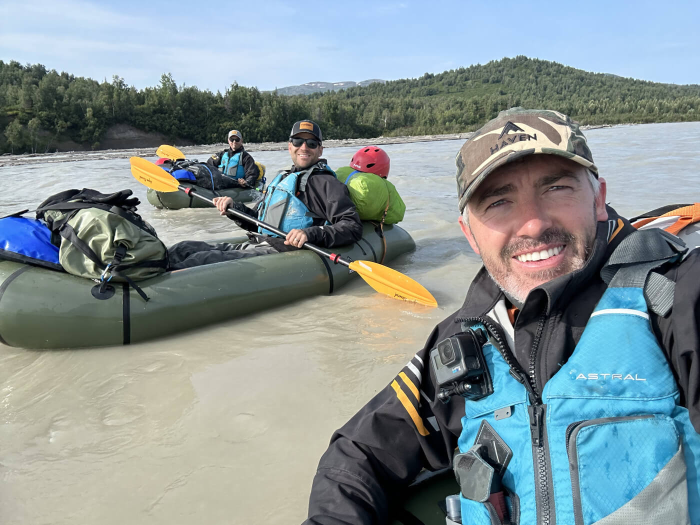 3 people Pack rafting in Alaska