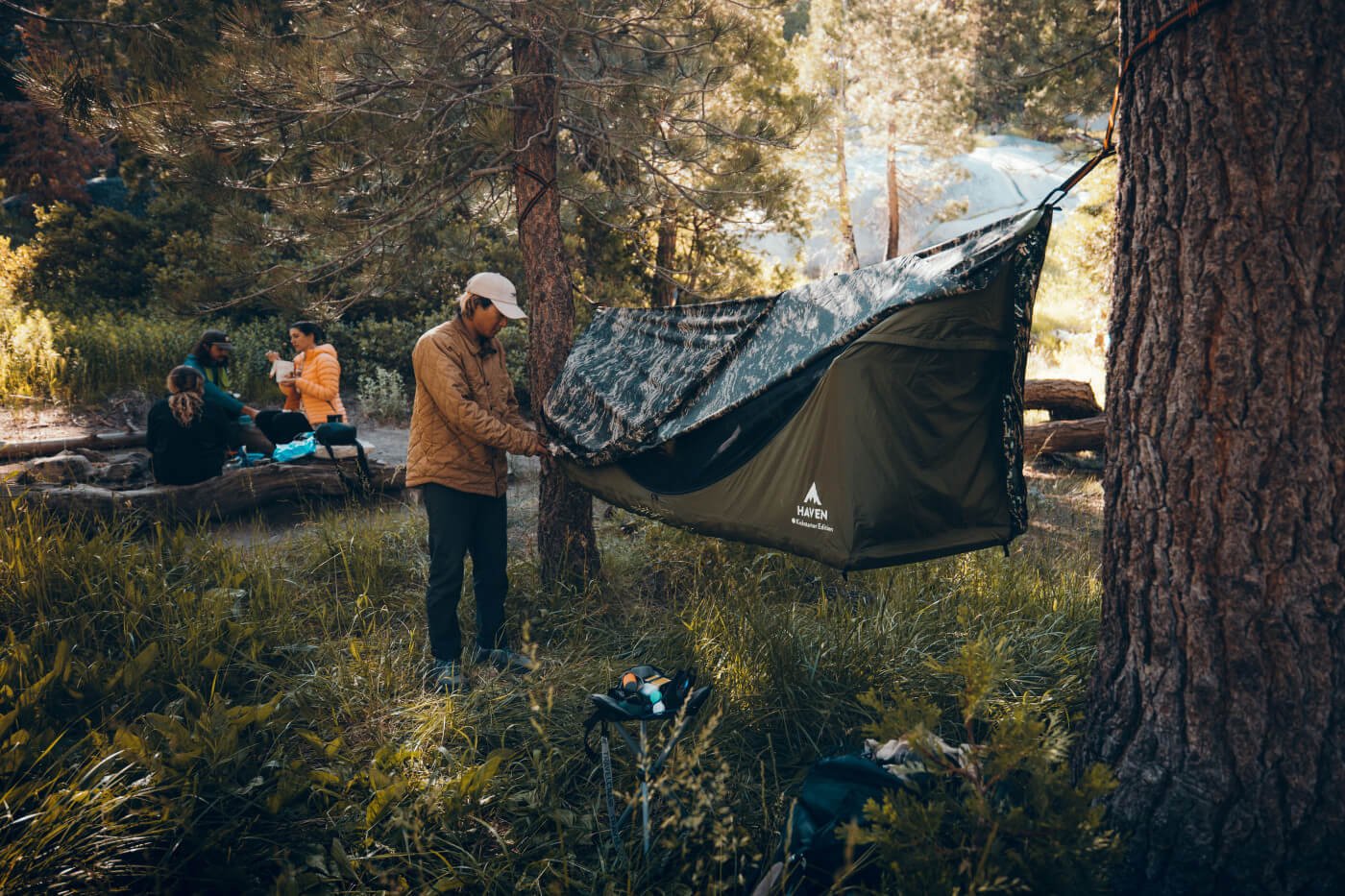 setting up a camping hammock Haven Tent