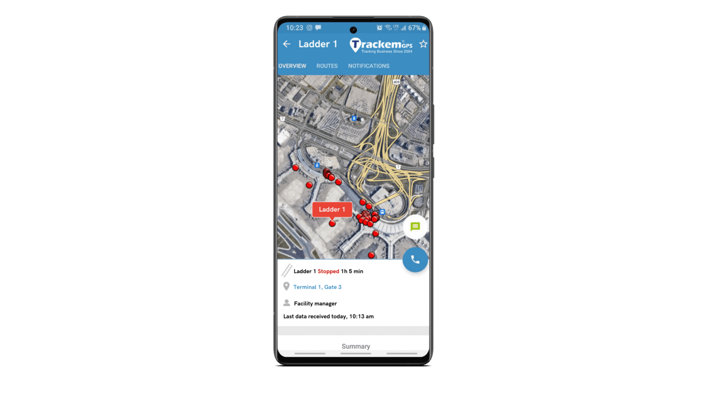 Trackem GPS mobile app interface for equipment tracking
