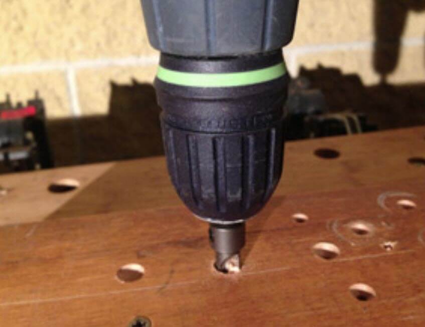 drill bit, fitted into a holder with carbide tipped countersink