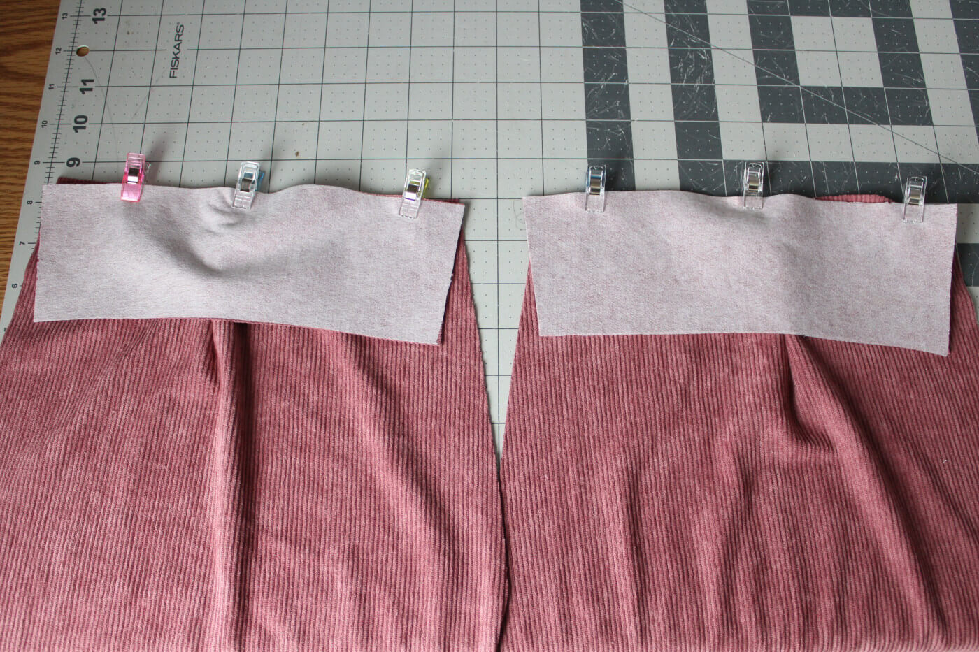 line up the waistband on the back pieces