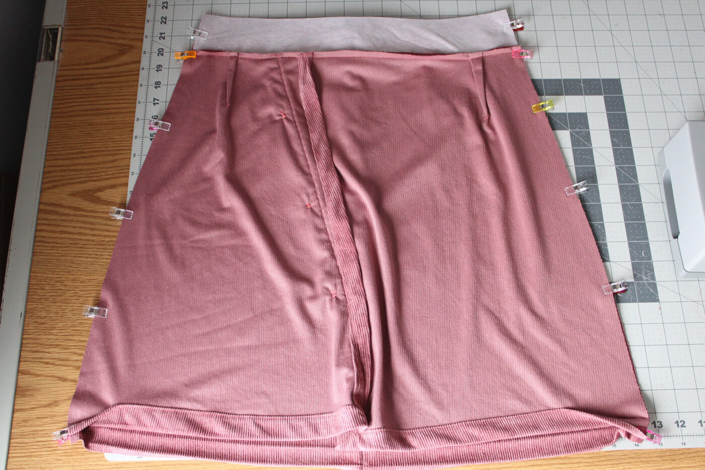 Side seams clipped together before sewing the side seams. 