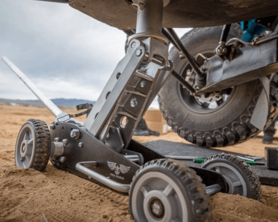 Pro Eagle offroad jack in use on a sandy offroad trail